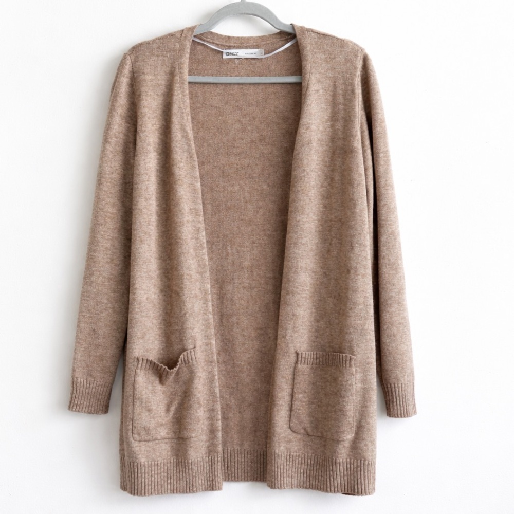ONLY Longline Open Front Knit Cardigan | Neutral Taupe | Size M